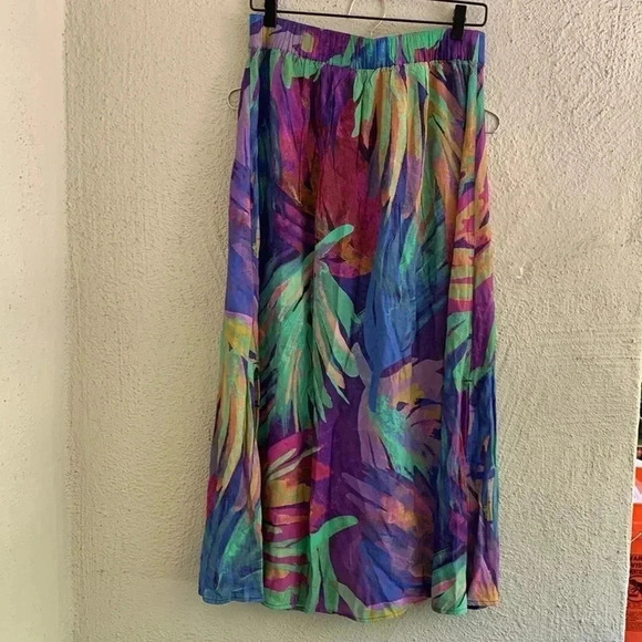 Soft Surroundings Reethi Bay Tropical Palms Colorful Faux Wrap Maxi Skirt PM - Picture 7 of 9